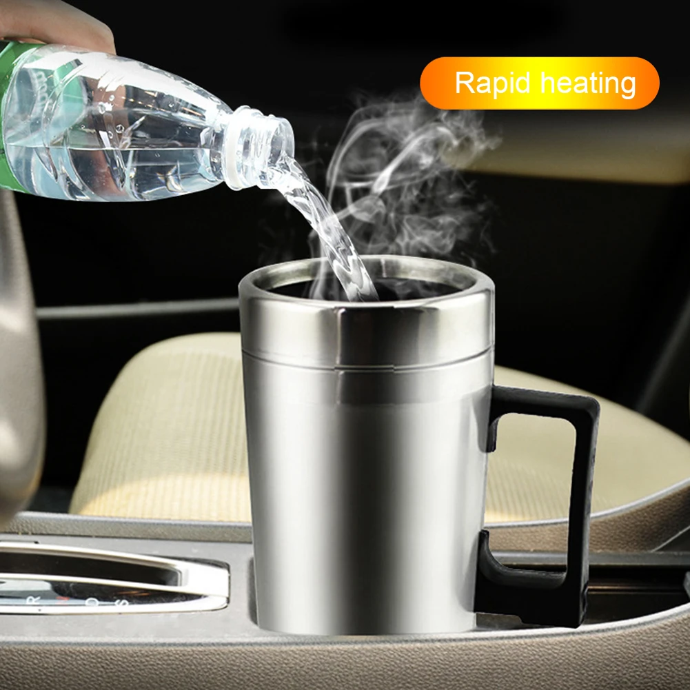 

12/24V Car Based Heating Stainless Steel Cup Thermos Kettle Travel Coffee Tea Milk Heated Pot Mug Motor Hot Water Heater 300ml