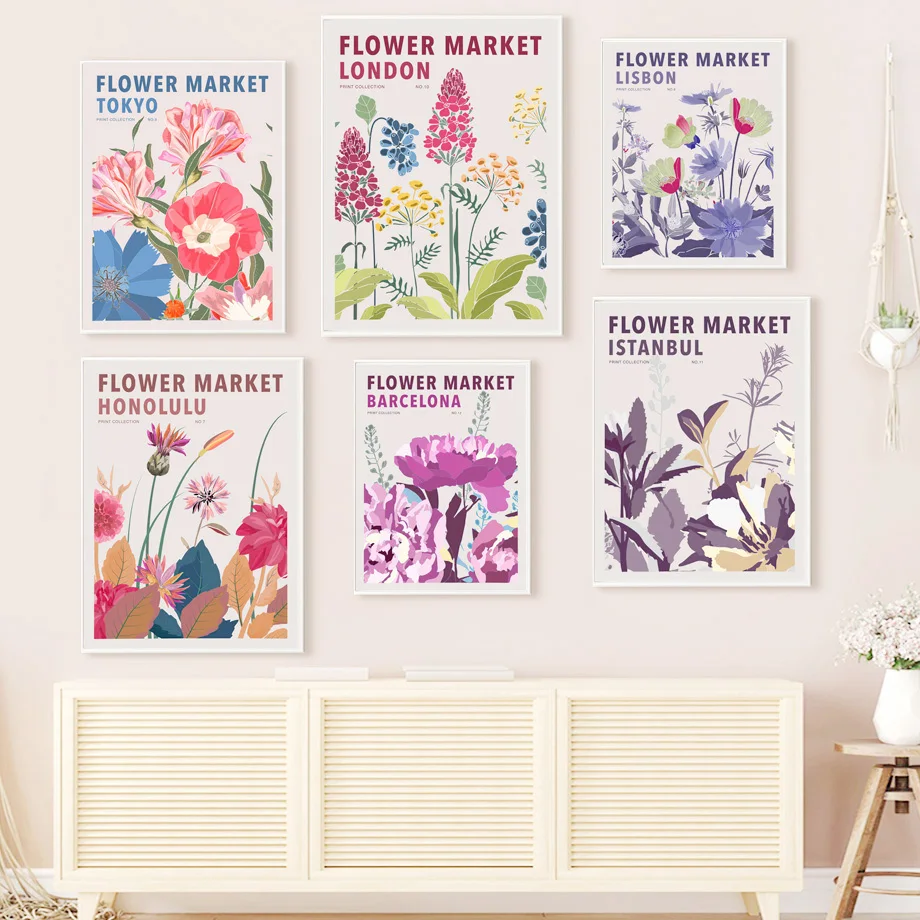 

Flower Market Spring Floral Colorful Botanical Nordic Posters And Prints Wall Art Canvas Painting Decor Pictures For Living Room