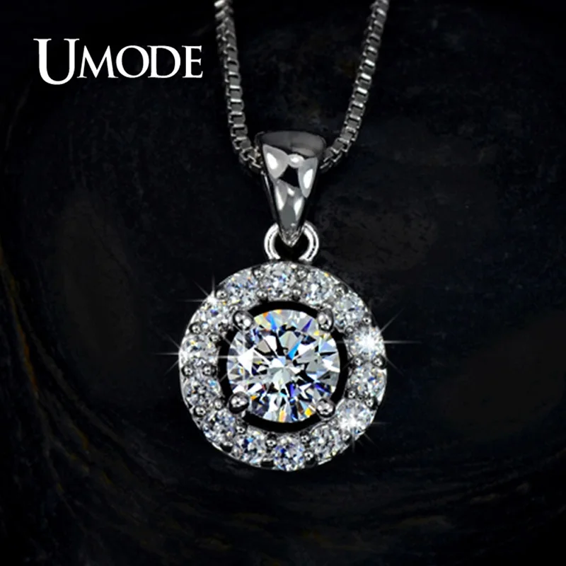 UMODE Fashion Zircon Crystal Round Hollow Pendant Necklaces for Women White Gold Long Box Chain Jewelry Collares de Moda AUN0012 | Украшения