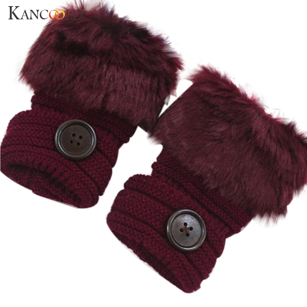 KANCOOLD зимние перчатки женские без пальцев с помпоном искусственный мех на