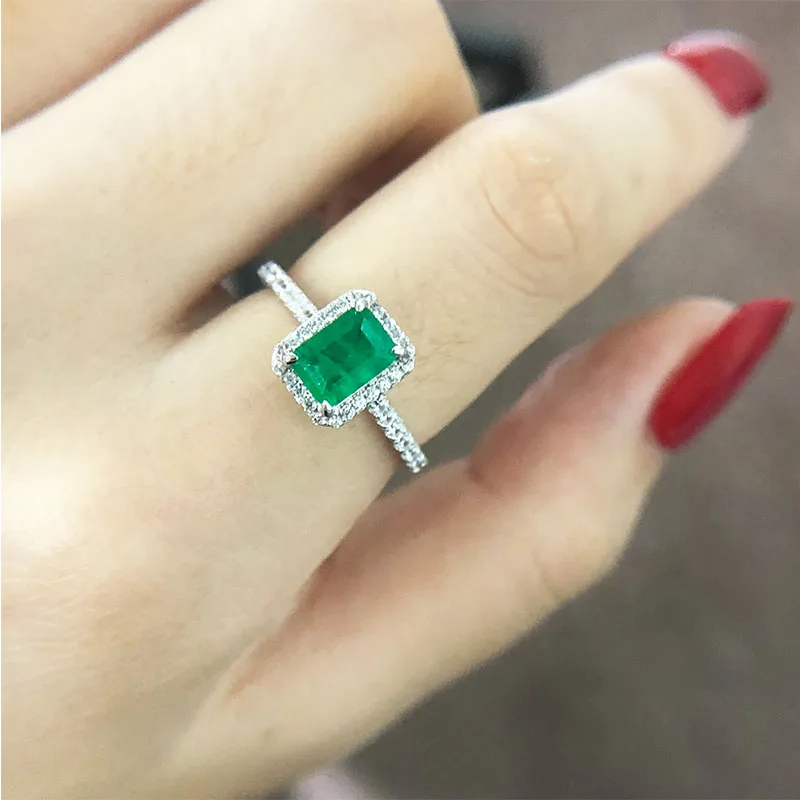 Модное женское кольцо с изумрудом Скандинавская простая платиновая
