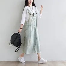 Robe ample en Jean pour femmes, tenue de cowboy, Vintage, en Denim, avec des trous, des bretelles, déchirée, 2020  (1)