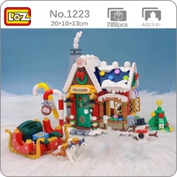 loz 1223 merry christmas house tree santa claus snowman sleigh 3d model diy mini blocks bricks building toy for children no box