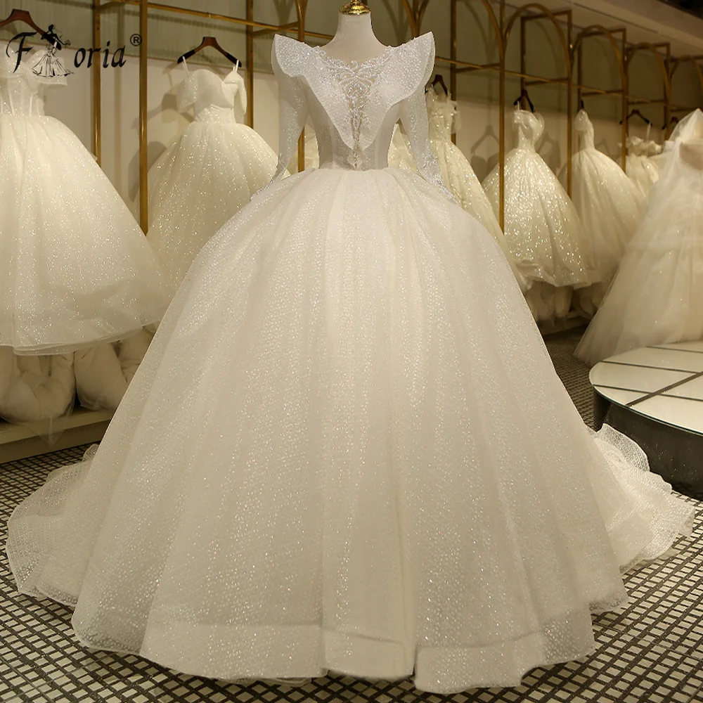

abiti da sposa Vintage Round Neck Ball Gown Wedding Gowns 2021 Bride Dress Mariage Beaded Long Sleeve African Wedding Dress