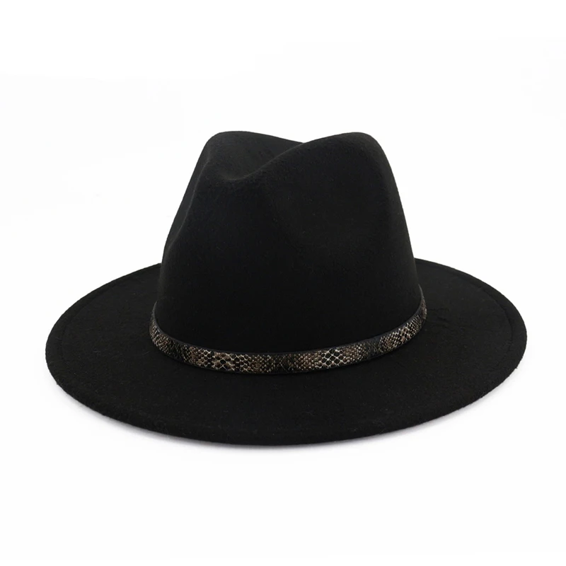 

Unisex Wool Felt Hat Jazz Fedora Hat Snake Grain Decoration Fashion Homburg Hat Flat Brim Panama Formal Hat Trilby Chapeau