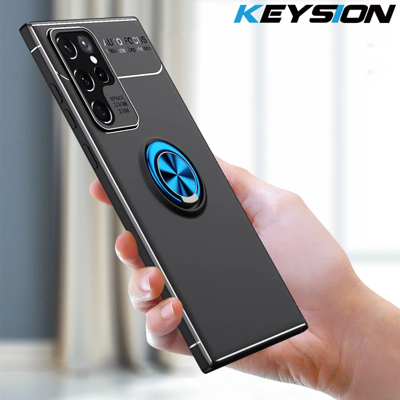

KEYSION Shockproof Case for Samsung S22 Ultra S22+ S21 FE S20 Plus Silicone Ring Stand Phone Back Cover for Galaxy Note 20 Ultra