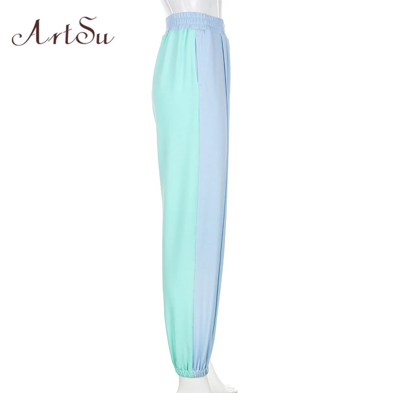 

Artsu Blue & Pink Patchwork Harem Pants High Waist 2020 Summer Clothes Women Loose Casual Sporty Sweatpants Streetwear Trousers