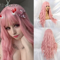 alan eaton long pink wigs with bangs water wave heat resistant wavy hair synthetic wig for women african american lolita cosplay