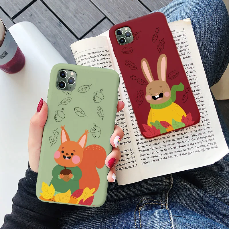 

Cute Cartoon animal rabbit Phone Case For iPhone 11 12 Pro X XS Max XR 7 8 6s plus SE 2020 squirrel Couple Soft TPU Back Cover