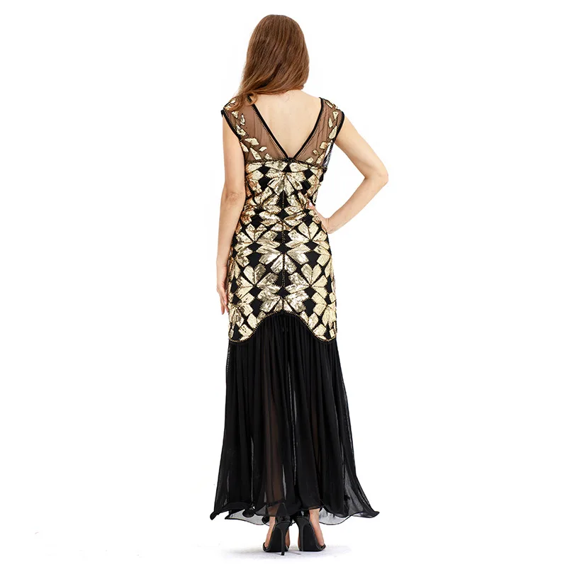 Женское вечернее платье Robe Femme 1920-х годов Great Gatsby Flapper Sequin dress летнее искусство деко ретро черное.