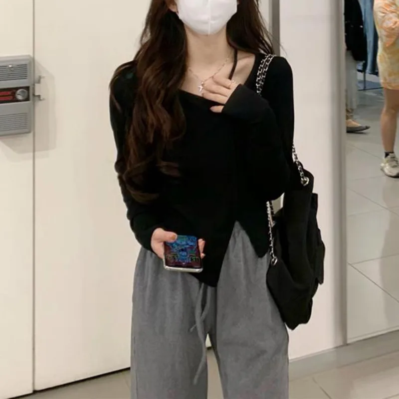 Осень-зима 2021 короткая облегающая футболка с длинным рукавом | Женская одежда