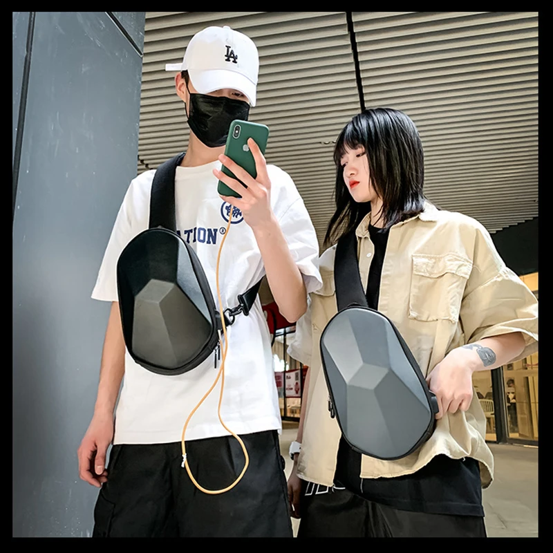 

2021 New Chest Bag Men Fashion Three-dimensional Hard Shell Waterproof Riding Couple USB charging Messenger Sling Shoulder Bags