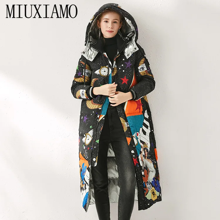 Зимнее пальто MIUXIMAO 2020 Свободное с принтом пианино элегантное Модное теплое