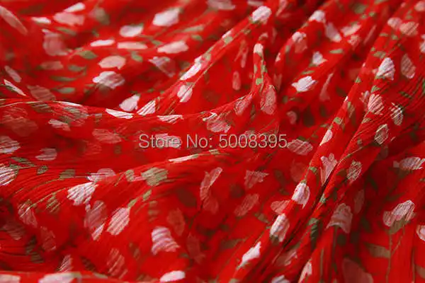 

Romantic Red Silk floral Print Short DRESS v-neck with pleats frills Short sleeved Tied Cuffs Ruffled hem