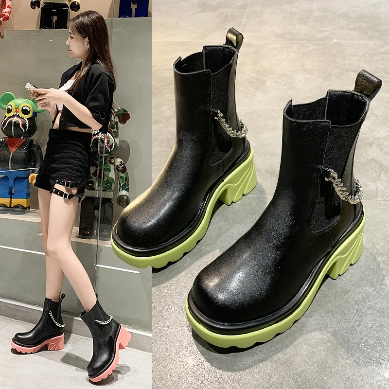 

Thick-soled Martin boots women's shoes single shoes new fried street black short boots Chelsea boots British style X888