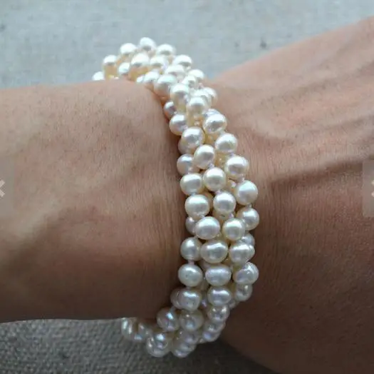 

Unique Pearls jewellery Store Real Pearl Bracelet 5 rows White Freshwater Pearl Bracelet New Arriver Women Gift Fine Jewelry