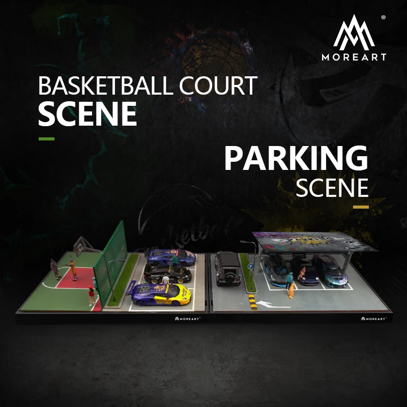 

MoreArt 1:64 Led Lights Diorama Parking Lot /Basketball Model Car Display