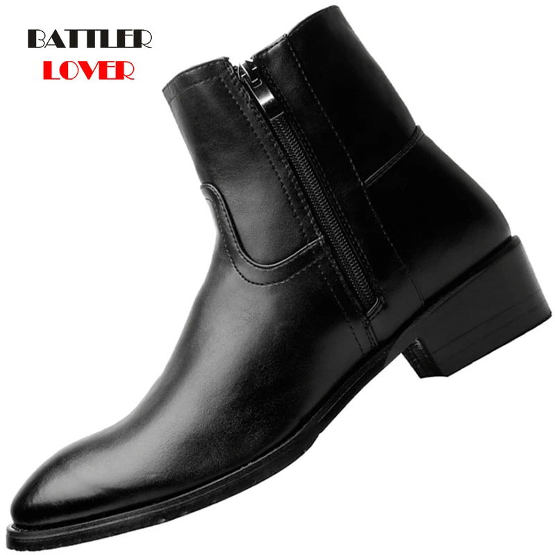 

Men Fashion Ankle Boots Genuine Leather British Boot for Male High Quality Casual Waterproof Motorcycle Shoes Hombre Punk Botas