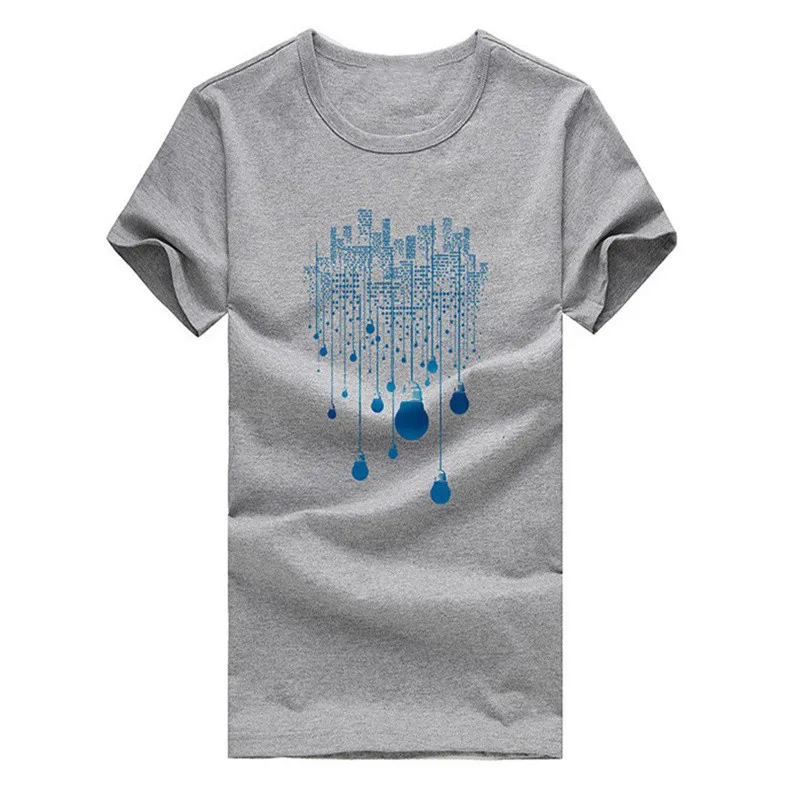 

New Men's Printed T-shirt Streetwear Casual Solid Printing Male Top Tees Fashion Color Owl or Light Bulb Pattern Loose Men Shirt