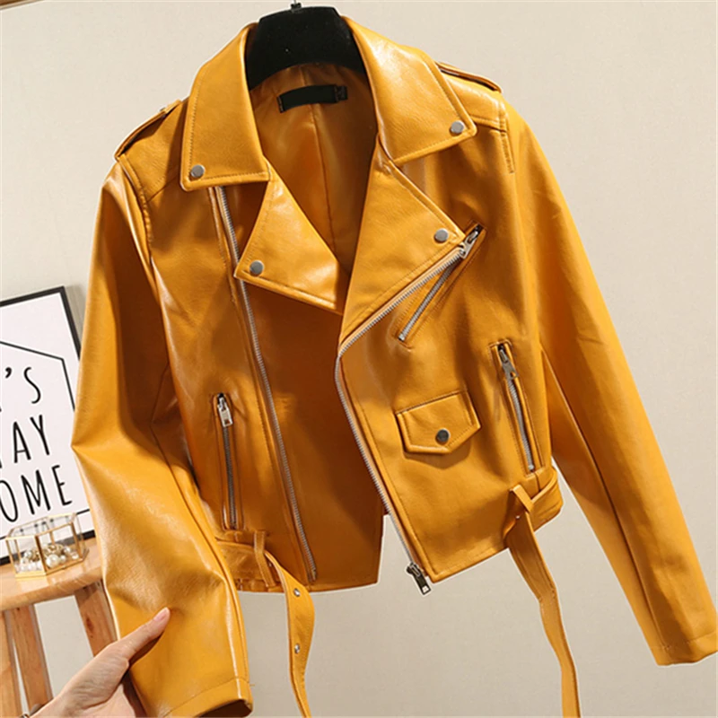 Женская модная мотоциклетная куртка из искусственной кожи на молнии Весенняя