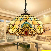 tiffany european color retro glass pendant lights led e27 personality meal hanging lamp for cafe bedroom living room decoration
