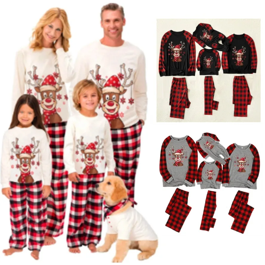 Christmas Deer Sleepwear Plaid Family Matching Outfits Father Mother Kids & Baby Pajamas Set Xmas Mommy and Me Pj's Clothes 2022