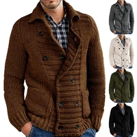 men solid color knitted sweater buttons cardigan warm jacket coat new casual sweater jacket long sleeve turn down collar sweater