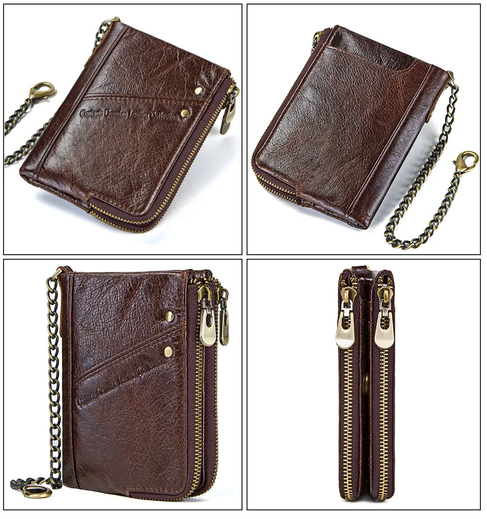 

Casual Genuine Leather Men Short Wallet Multifunctional Double Zipper Coin Purse