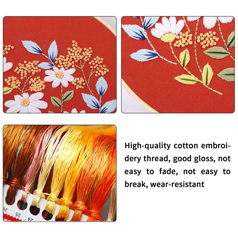 

5 Pack Embroidery Starter Kit with Pattern, Embroidery Kits with 5x Bamboo Embroidery Hoop for Home Room Decoration