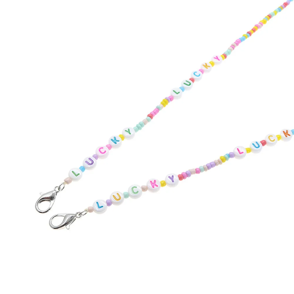 

Colorful Lucky Letter Beaded Chain Eyeglasses Chains Reading Glasses Sunglasses Strap Cord Holder Face Mask Neck Head Band