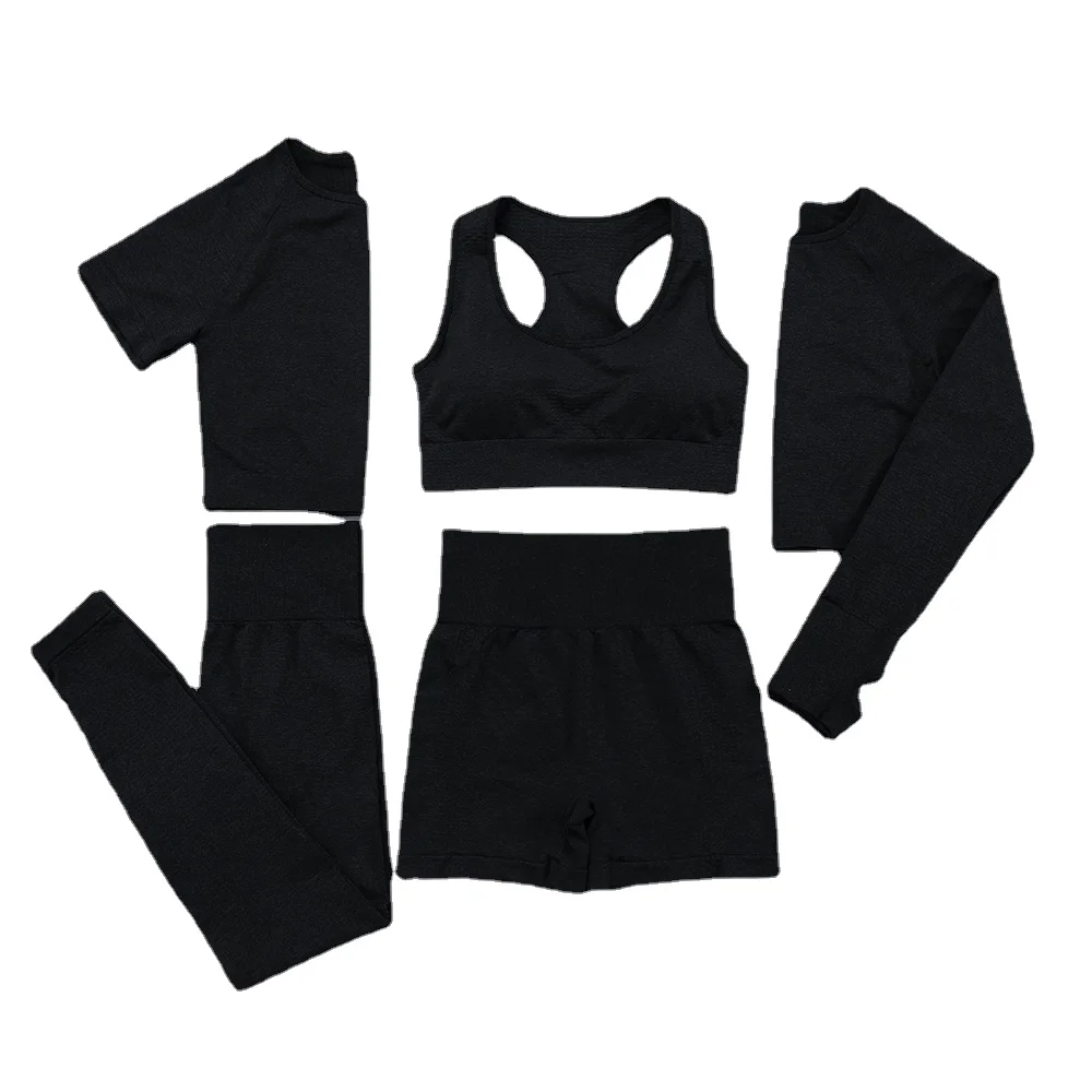 

Бесшовный Женский комплект для йоги, тренировочный тренажерный зал, с длинным рукавом, укороченный топ для фитнеса, леггинсы с высокой тали...