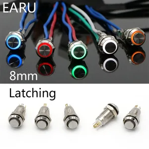 Водонепроницаемая фиксация выключатель из нержавеющей стали с металлической кнопкой, 8 мм, 3 в, 5 В, 12 В, 24 В