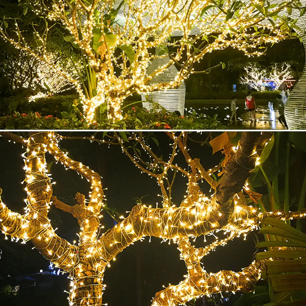 

50m 30M 20M Outdoor Christmas Lights Xmas US EU Plug-in LED Light String for New Year Wedding Holiday Patio Garden Decoration