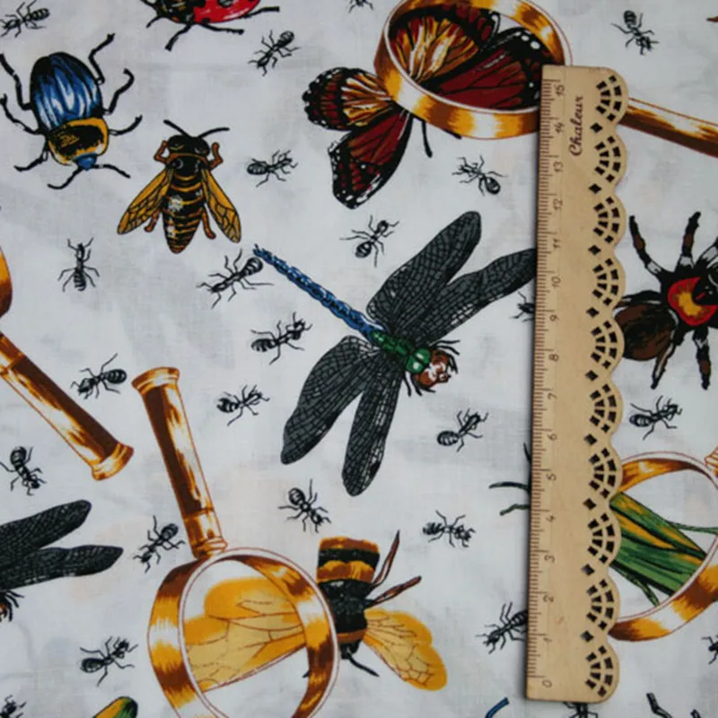 Half Meter White Bottom With Butterfly Insect 100% Cotton Fabric For Handmade DIY Patchwork T936