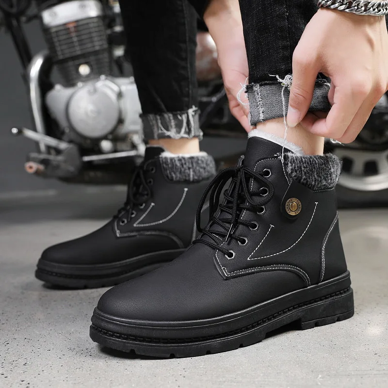

2020 Winter Plus Cotton Snow Boots Men Casual Ankle Boots Leather Lace-up Men Shoes High Quality Platform Shoes Botas Hombre