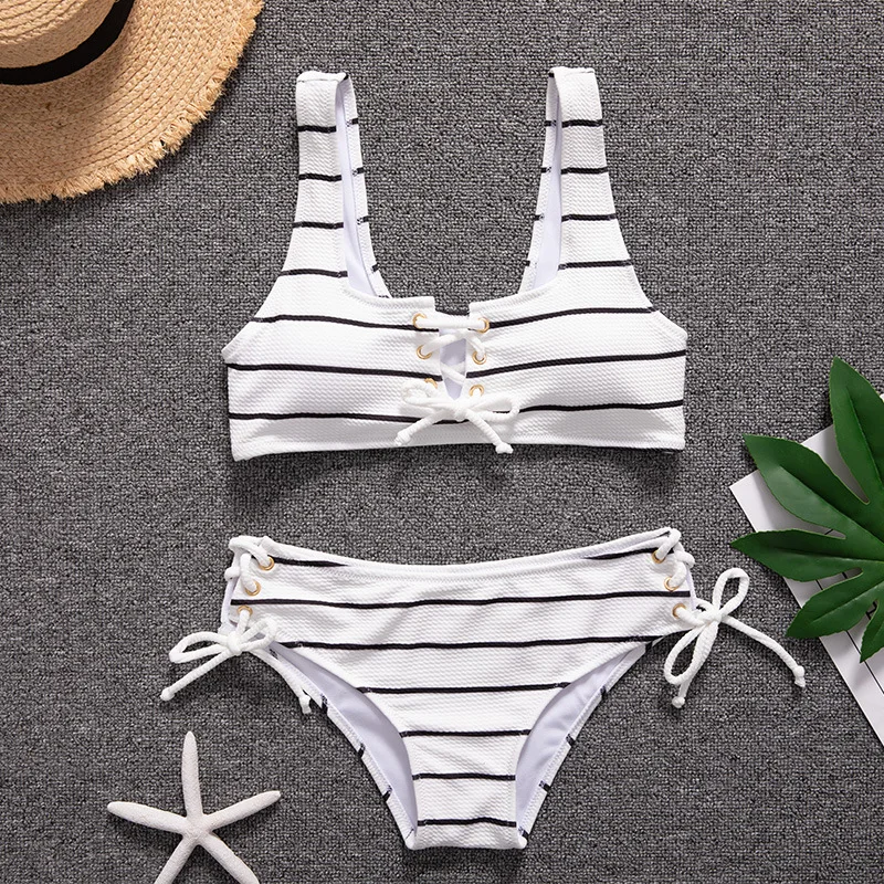 Бикини женское на завязках пикантный белый купальный костюм пуш-ап с мягкими