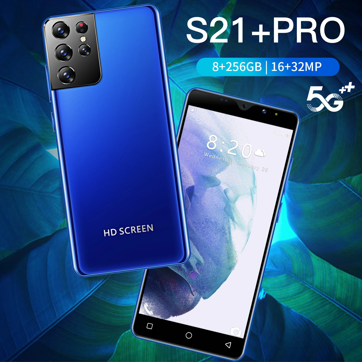 

2021 New S21+ Pro 6.3 Inch Smartphone 6800MAh Battery 8G+256G Full Screen Android Mobile Face ID Wifi Bluetooth 4G Cellphone