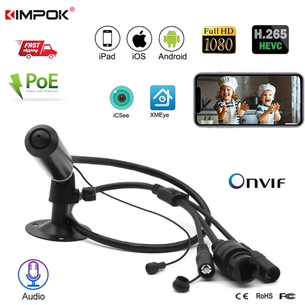 

KIMPOK HD 2.0MP 1080P IMX307 Sensor H.265 ONVIF P2P Network IP Camera Security Mini Bullet Camera 3.7mm Pin Hole CCTV