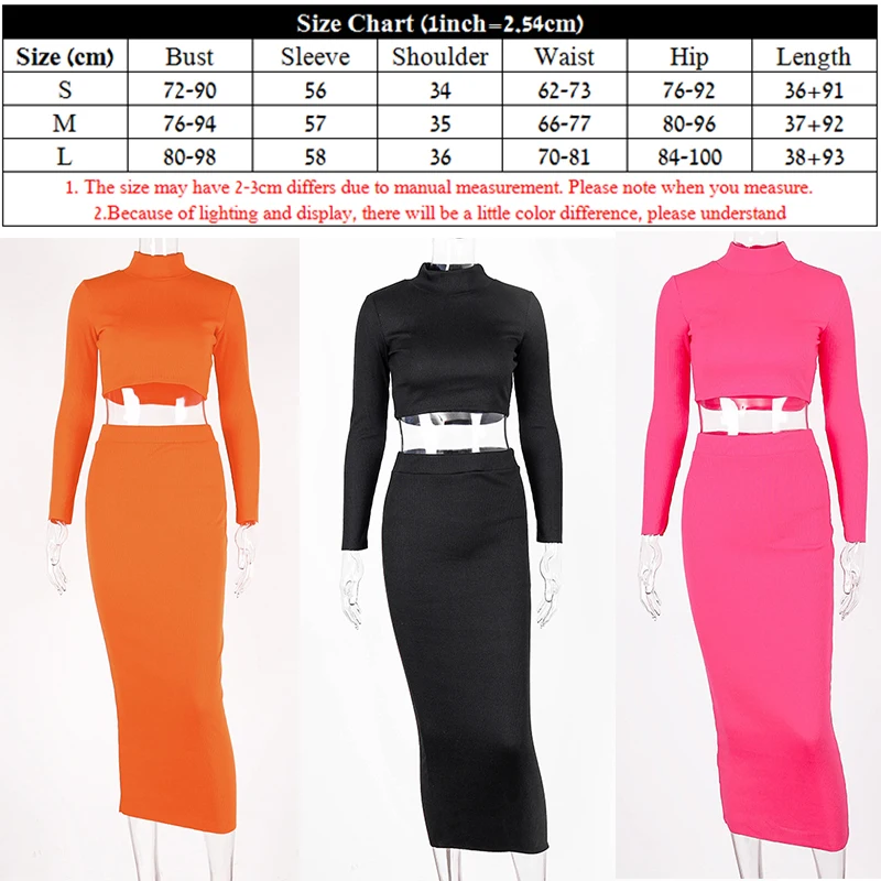 

High Neck Long Sleeve Crop Tops Skirt 2 Two Pieces Set 2020 Autumn Winter Women Fashion Streetwear Solid Tracksuits 2pcs Outfits