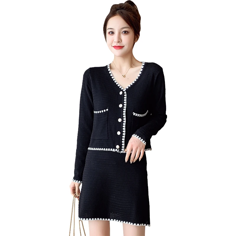 

Will fall on the new easing brim knitting coat suits female small sweet wind skirts two-piece outfit
