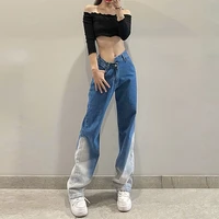 y2k jeans women 2021 high waist fashion loose contrasting color casual straight jeans stitching fashion wide leg womens pants