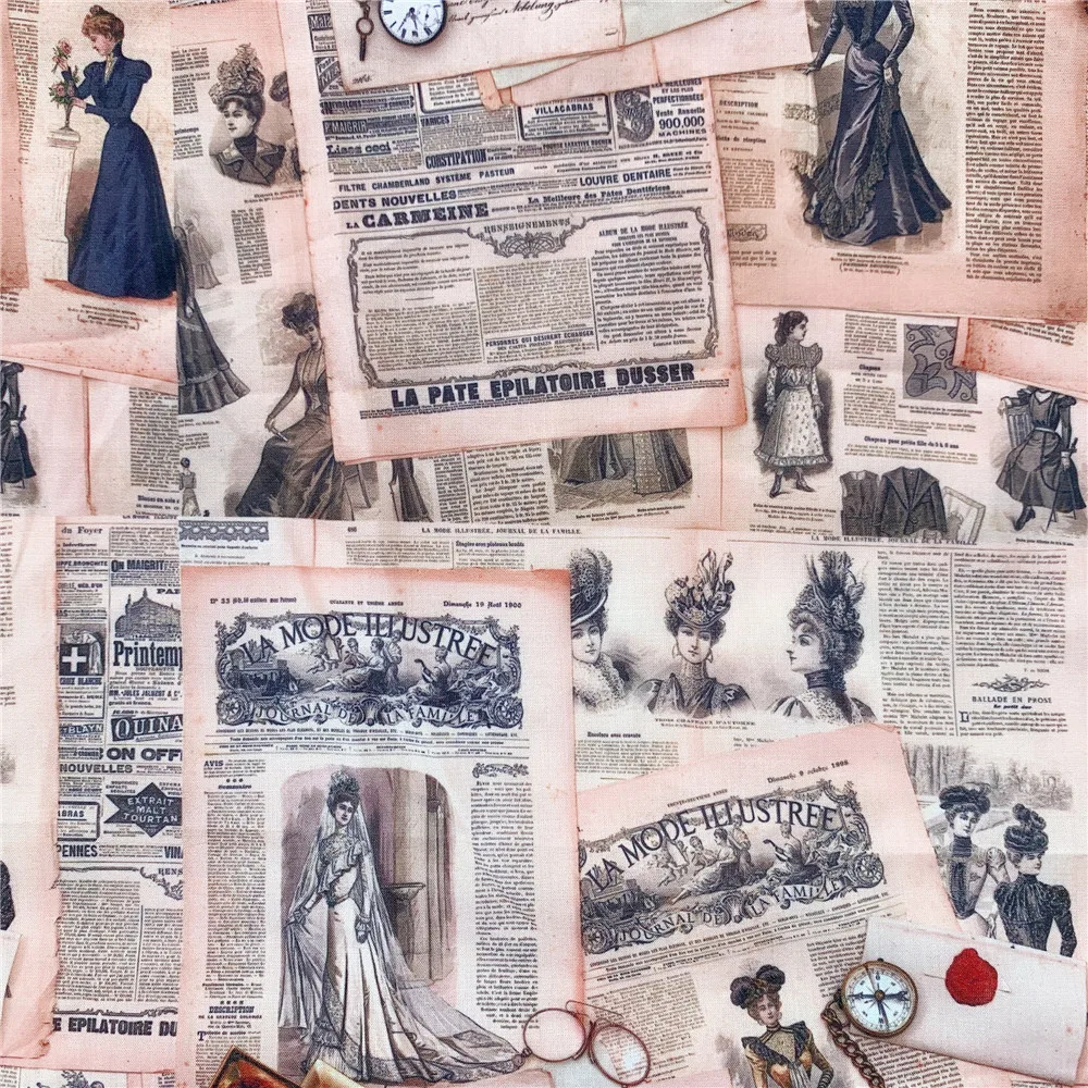 Ширина см винтажная газета Леди Печать полиэстер хлопок ткань ручной работы