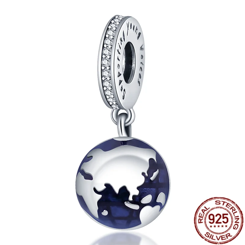 

HOT 925 Sterling Silver Blue Planet Pendant Beads Fit Original Pandora Bracelet&Bangle Making Women Birthday Fashion Jewelry