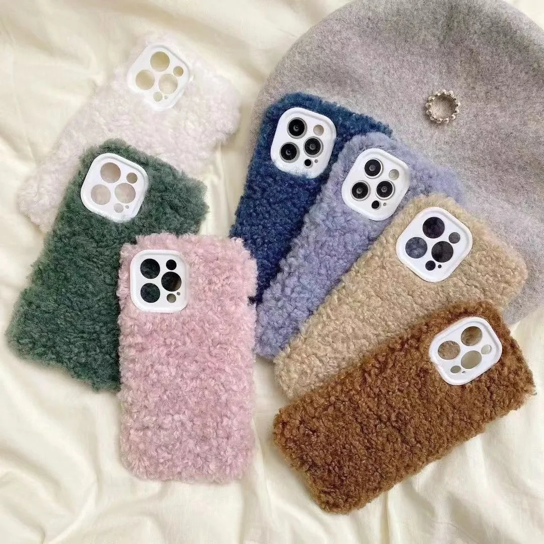 

For iphone Pure color plush winter iPhone11PRO all-inclusive 7plus8plus female 12promax silicone protective cover.