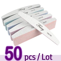50pcslot double sides nail file sandpaper strong thick half moon nail files buffer for manicure sanding polishing lime tools