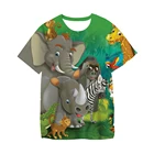 Летняя Детская 3D футболка с коротким рукавом для отдыха футболка с принтом животных льва тигра волка слона для мальчиков и девочек детская модная футболка