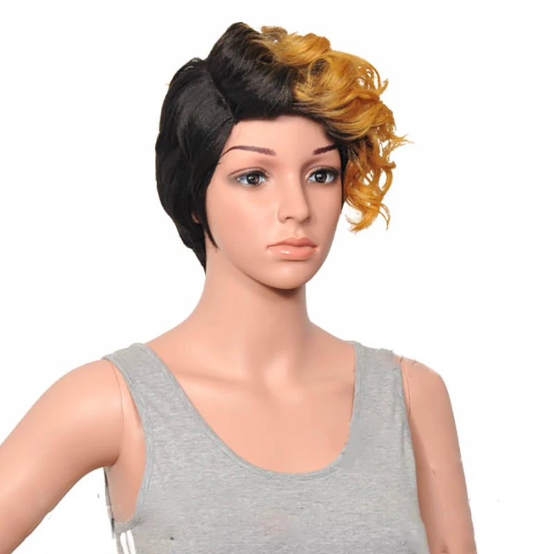 HAIRJOY женский специальный смешанный цвет боковая часть короткий кудрявый синтетический парик для волос