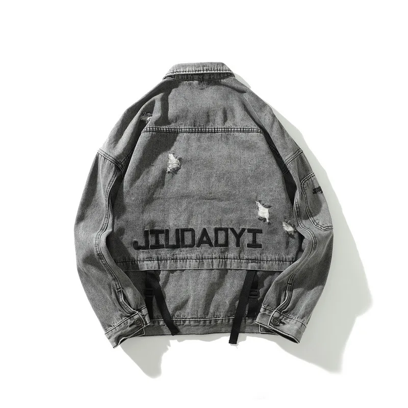 4xl мужские джинсовые куртки-бомберы с дырками винтажные готические буквы вышивка