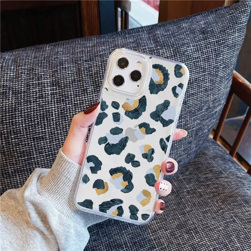 

Leopard Print Phone Case Transparent for iPhone 12 11 mini pro XS MAX 6 6S 8 7 Plus X 5S SE 2020 XR