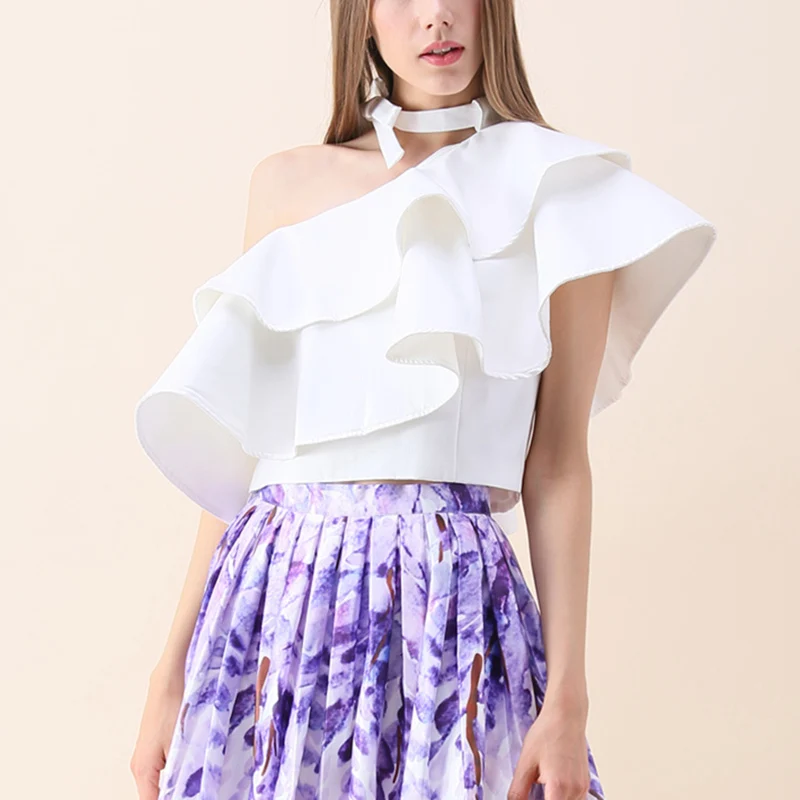 TWOTWINSTYLE рубашка с оборками Женская кружевная с бантом и открытыми плечами Лоскутная розовая короткая блузка Топы летняя модная Милая одежда